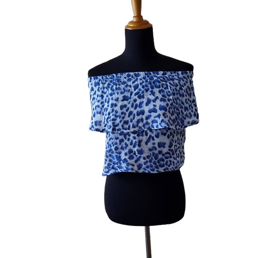 Michael Stars Blue Leopard Print Blouse